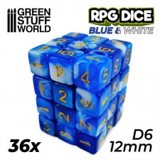 36x Dadi D6 12mm - Blu Bianco